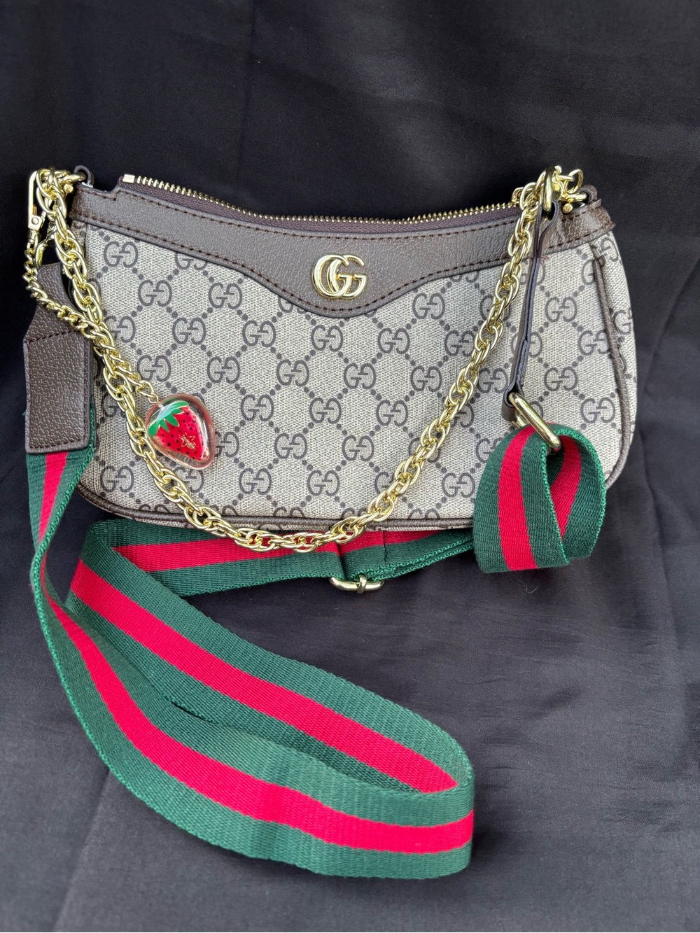 Super Natural Brown Monogram Crossbody Bag with Gold Chain & Strap Midi